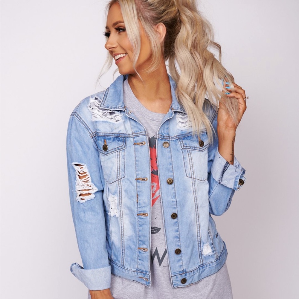 Not Giving Up Faded Distressed Denim Jacket